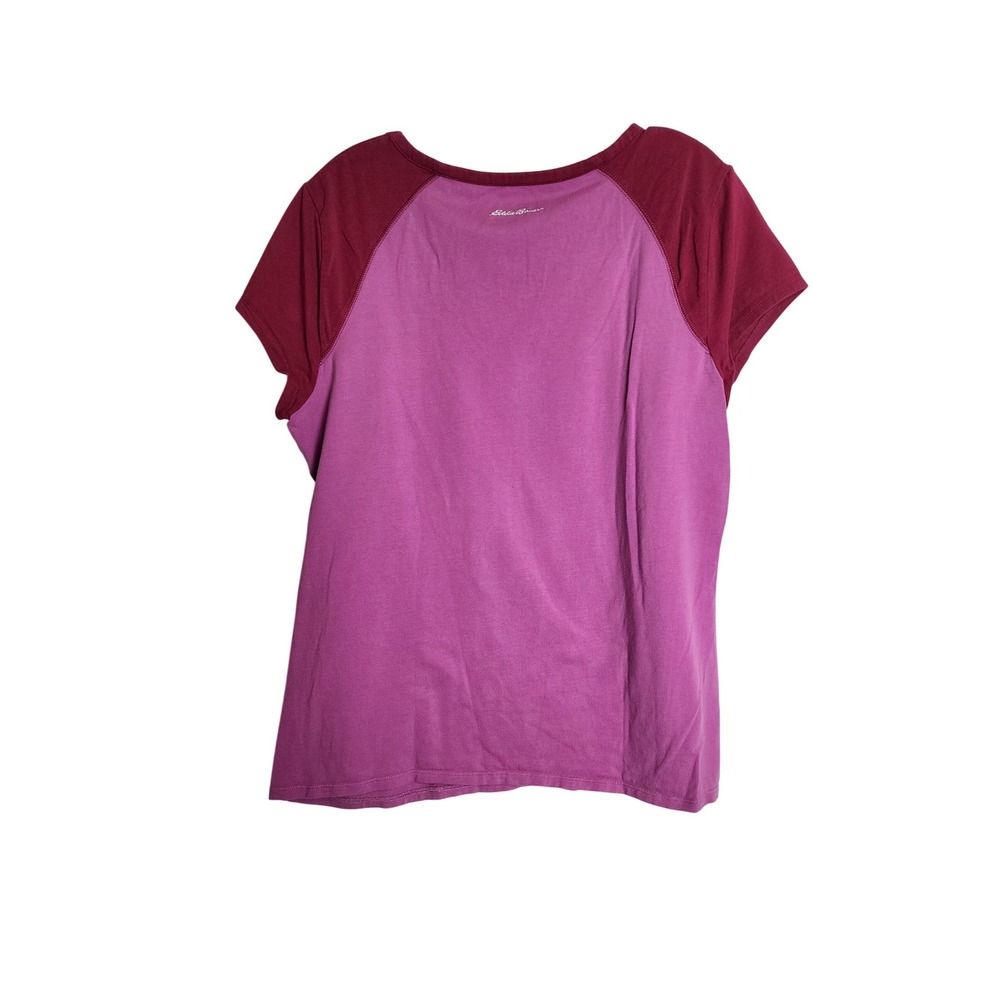 Eddie Bauer Womens XL Purple Maroon Colorblock Raglan Short Sleeve Scoop Neck - Picture 3 of 3
